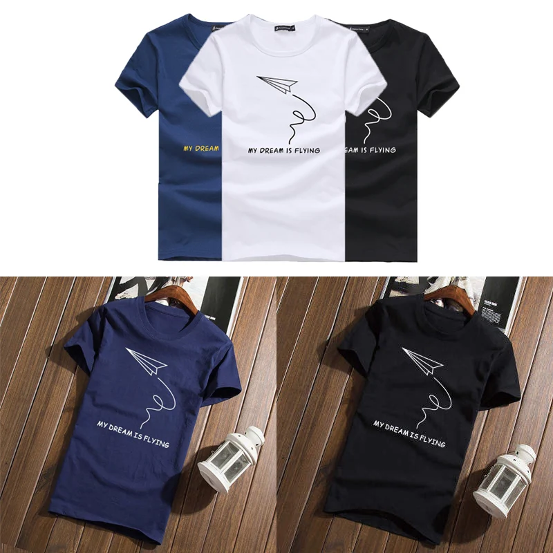 New Fashion Short T-Shirt Creative Paper Airplane Men Clothing Cotton Comfortable Male T-shirt Print T-Shirt Men Clothing