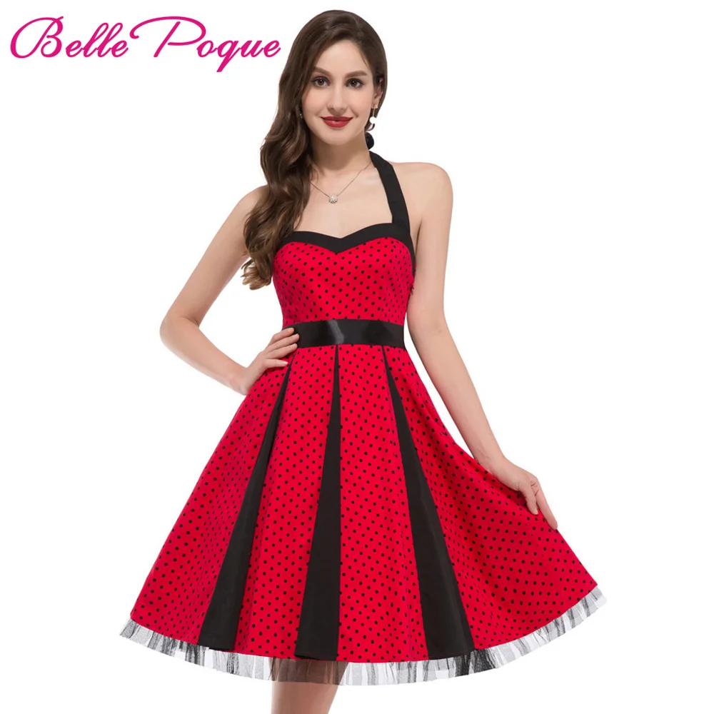 Buy Cheap Fashion Summer Dress 2017 Sexy Halter Robe Polka Dots Pinup Rockabilly 50s 60s Vintage Dress Vestidos Plus Size Women Dresses