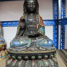 Коллекционные бронзовый S2247 22." Тибетский Бронзовый перегородчатые Ченрезиг хризантемы Будда Гуань инь Гуань инь