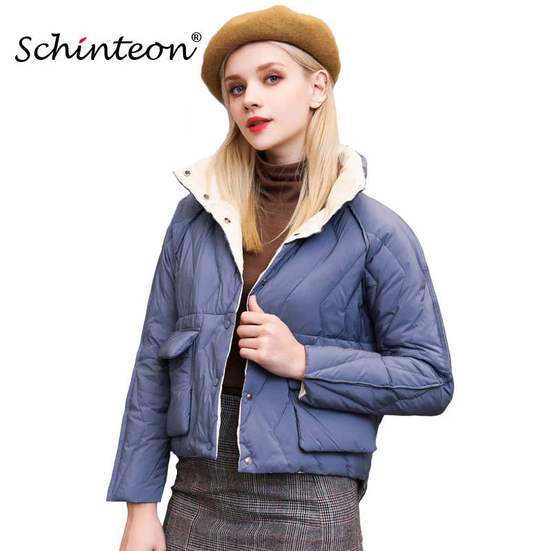 

2019 Ultra Light Down Jacket Reversible Two Side Wearing 90% white duck down Outwear Stand Collar Pocket Loose Coat