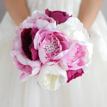 Простой стиль, Свадебный розовый букет, пион Брошь жемчужный Свадебный букет Элегантный цвет слоновой кости розовое вино Свадебный Букет пионов Декор