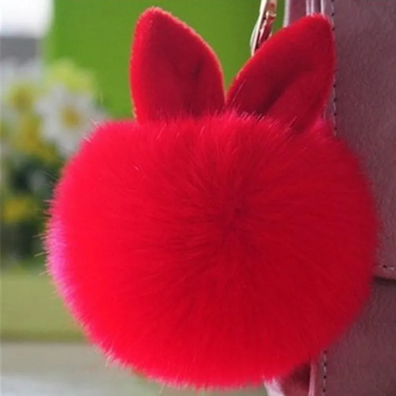 2018 Fur Keychains Fake Rabbit fur ball key chain porte clef pompom de fourrure fluffy Bag Charms bunny keychain Keyring Fashion Jewelry