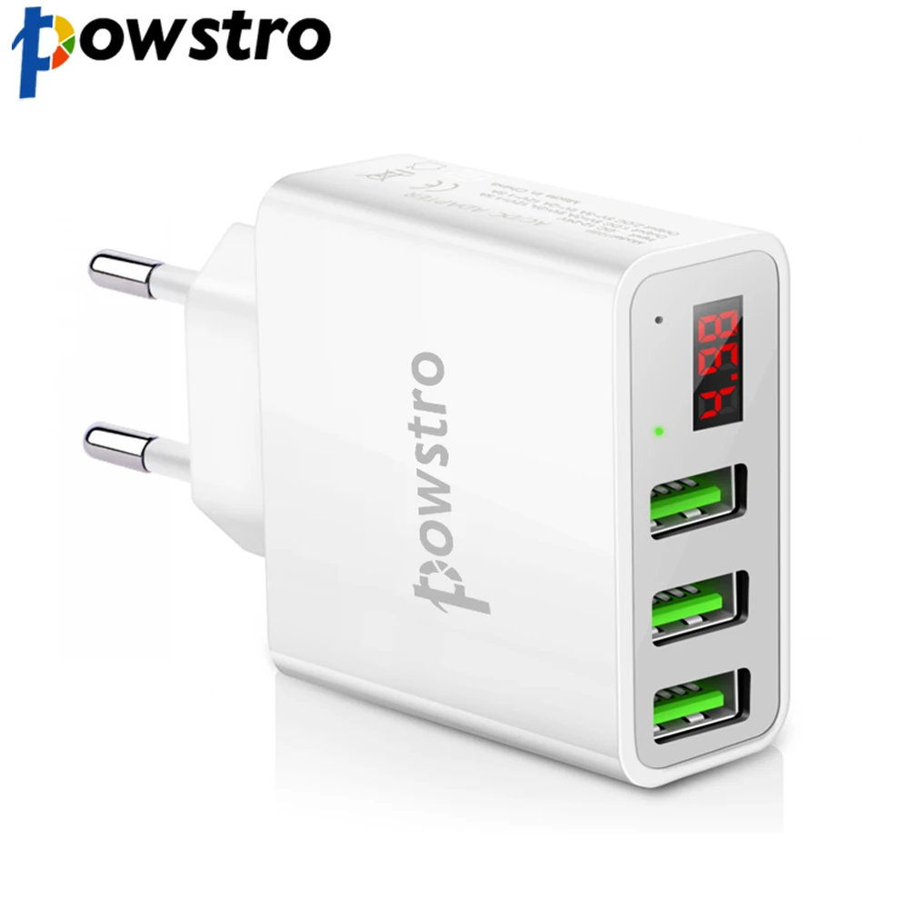 Powstro 3 USB зарядное устройство настенное зарядное устройство ток и напряжение displa для iphone samsung Xiaomi mi5 мобильный телефон быстрое зарядное устройство - Тип штекера: plug EU white