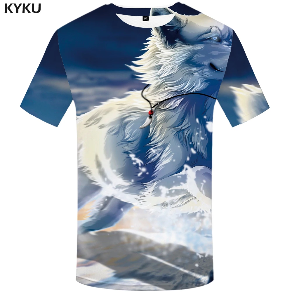KYKU Wolf Shirt Punk Tshirt Metal T-shirt 3d Print T shirt Men Clothes Mens Clothing Funny T shirts