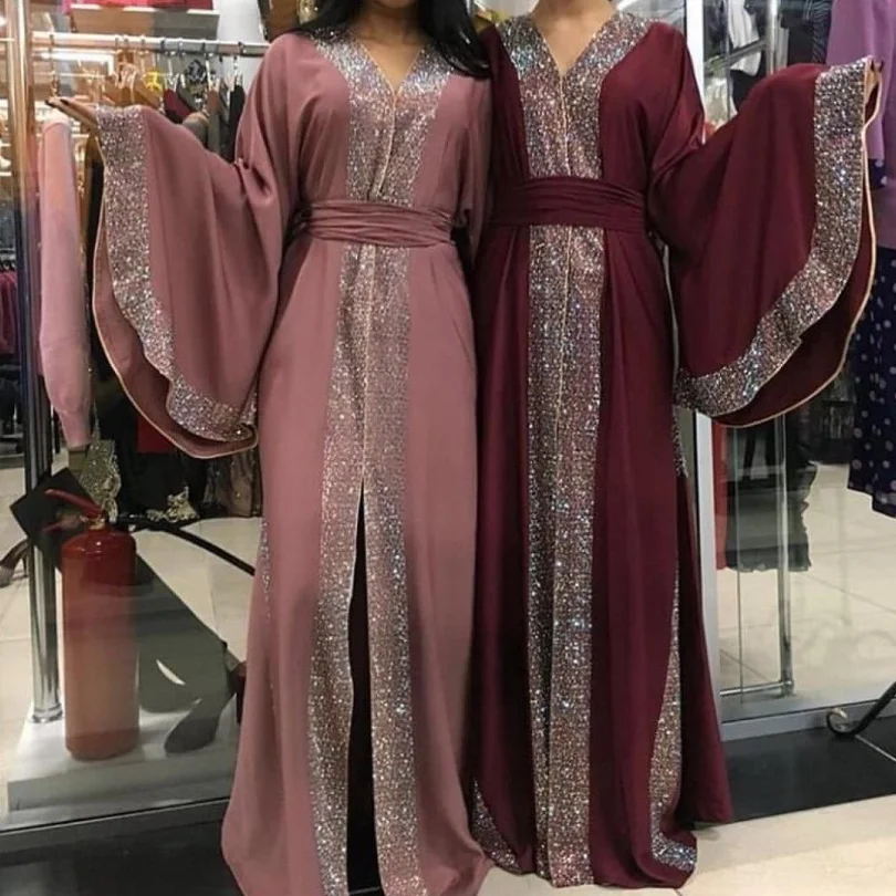 

Luxurious Femme Kimono Kaftan Handstudded Robe Dubai Islam Muslim Hijab Dress Abayas Caftan Marocain Qatar Oman Turkey Clothing