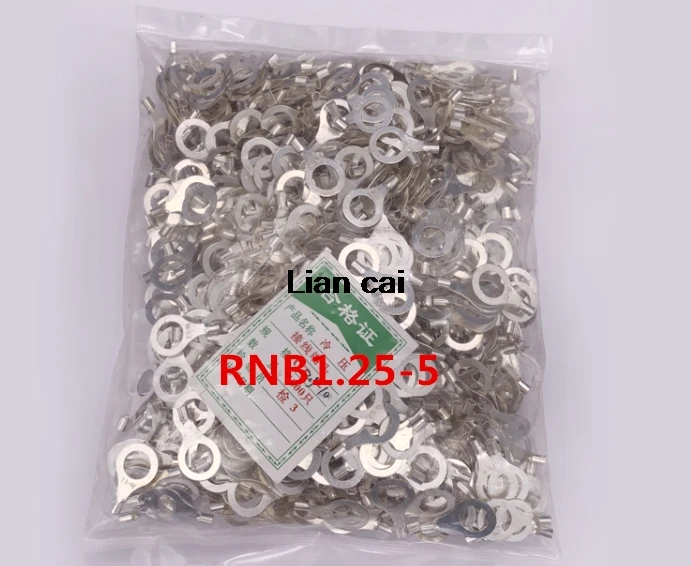 

1000PCS RNB1.25-5 Non-insulated ring terminal electrical wire crimp naked connector AWG 22-16