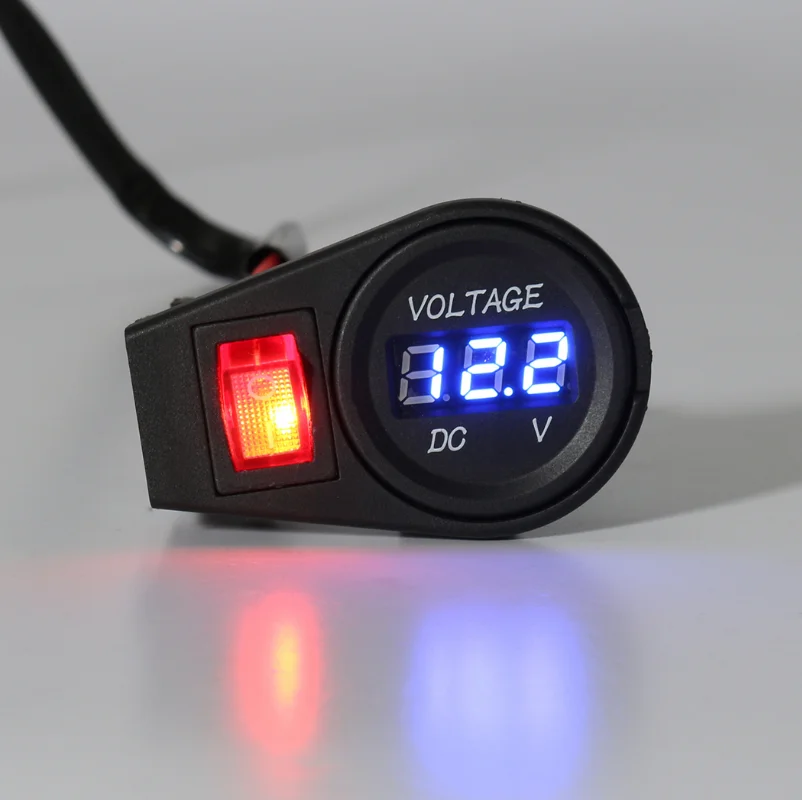 Universal DC 12-24V Multi Color LED Digital Display Car Motorcycle Voltmeter Waterproof With Switch - Цвет: Синий