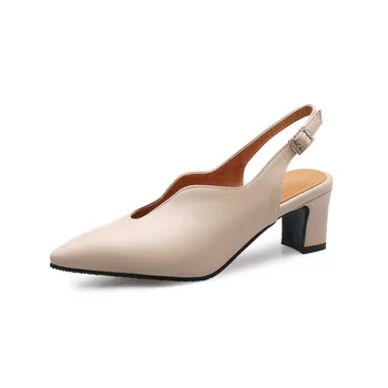 

New fashion sandals 2019 thick with heel pointed size 28-46 buckle with Baotou sandals