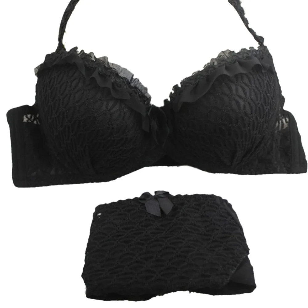 New 3/4 Cup Women Lingerie Ruffle Push-Up Bra Lace Underwear Underwired Bra Sets+Panties