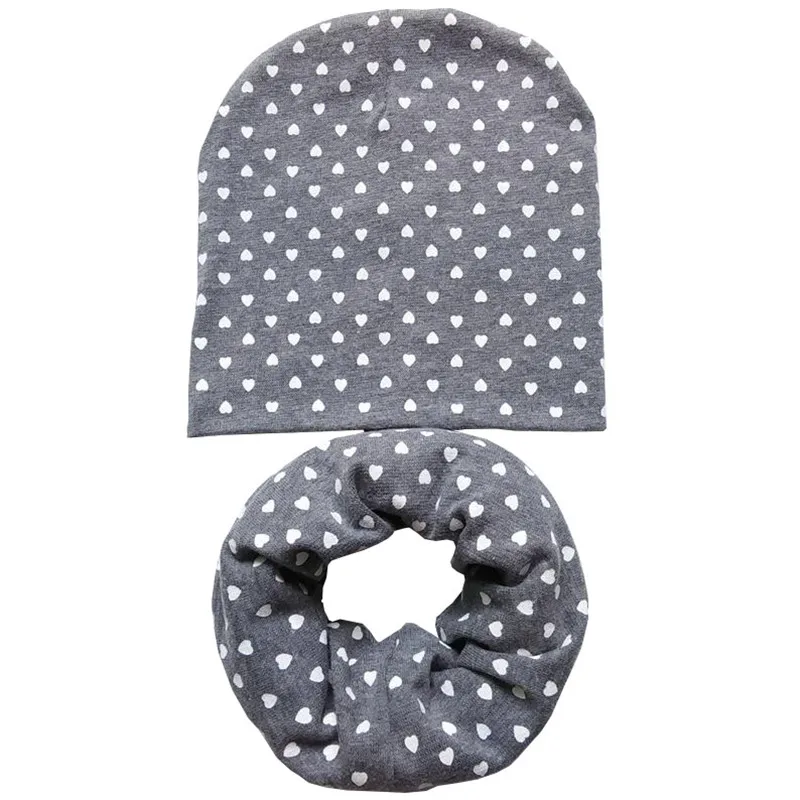 Grey Love Set Новая осенне-зимняя детская шапка, комплект для мальчиков и девочек, шарф на шею, весенний теплый шейный платок, детские вязаные шапки, комплекты, хлопковая детская шапка, шарф - Цвет: Grey Love Set
