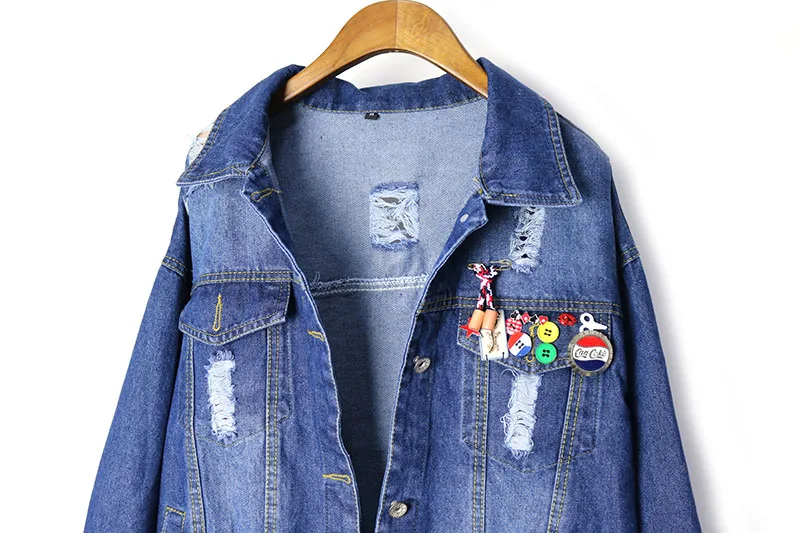 Holes Denim Jacket Female 2017 Autumn New Women Coats Trend Patch Chaquetas Mujer Loose Dames Jassen Casacos All-Match Abrigos