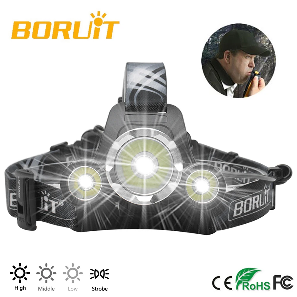 

BORUiT LED Headlamp RJ-3000 Plus XM-L L2 Upgraded White light 4 Modes Micro USB Rechargeable Headlight Head Touch Light SOS