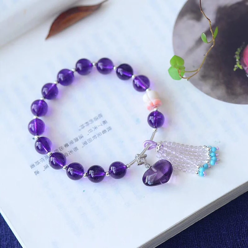 

Fine JoursNeige Purple Natural Crysta Bracelets Heart Shape Pendant Bracelets Beauty for Women Original Bracelet Jewelry