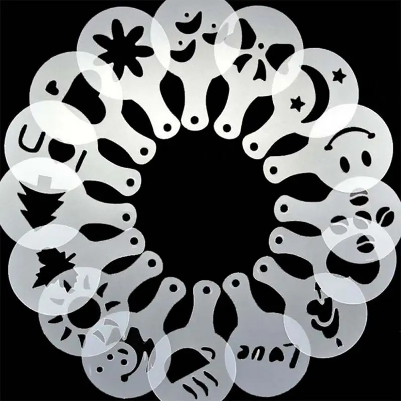 

Creative Coffee Decoration Mold Tools Thick Fancy Coffee Milk Foam Plastic Pull Flower Printing Mold 16/Pcs
