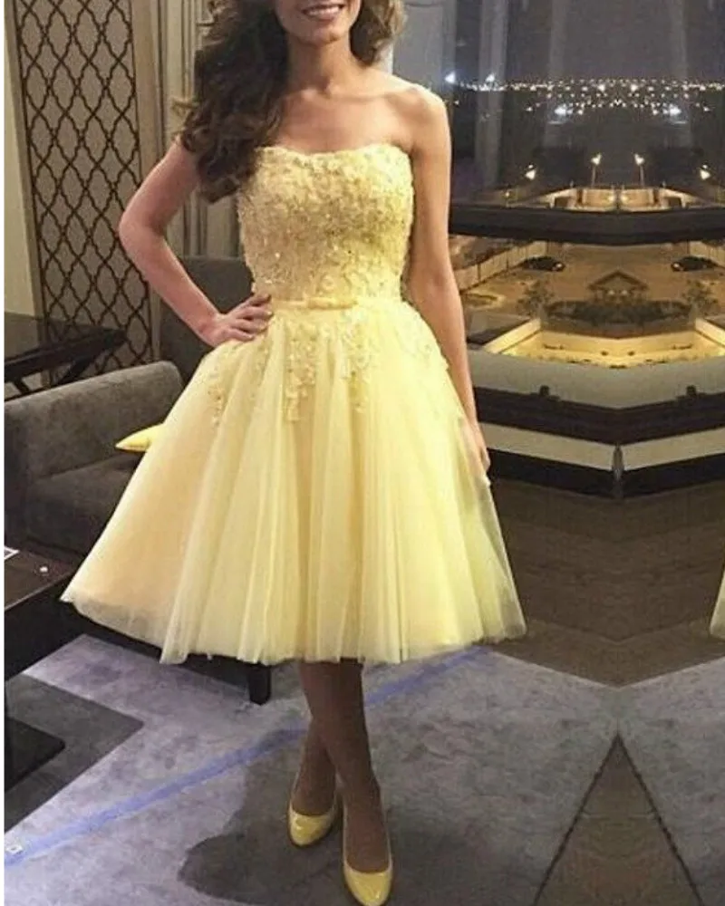 Knee Length Yellow Prom Gown Special Occassion font b Dress b font font b Cocktail b