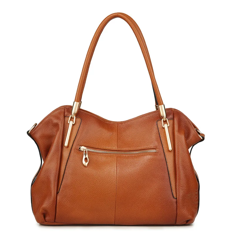 Fashion soft face solid color Genuine Leather designer handbags high quality wing design two-color brown women tote bag