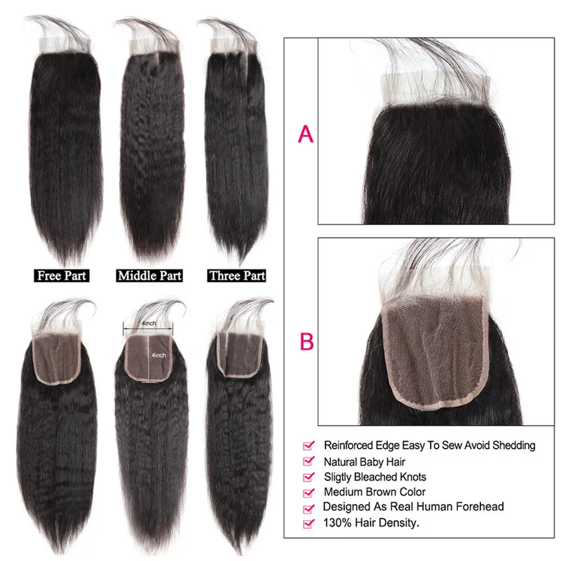 Tanie Ishow perwersyjne proste włosy wiązki z zamknięciem Yaki proste włosy ludzkie wiązki z zamknięciem brazylijski włosy wyplata wiązki nie Remy