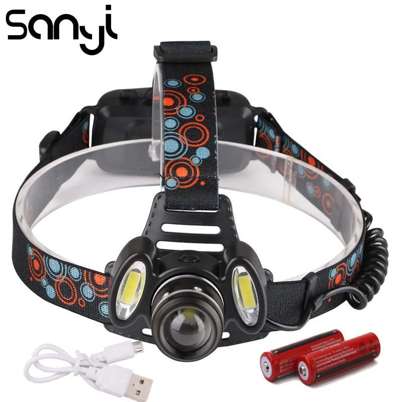 

SANYI 1*T6+2*COB LED Headlight 4 Modes LED Head lamp 30000 Lumen Rechargeable Flashlight Torch Sensor Camping Fishing Outdoor