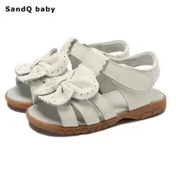 2019 новые летние детские сандалии для девочек из натуральной кожи с бантом, обувь принцессы, детские пляжные сандалии, белые туфли для