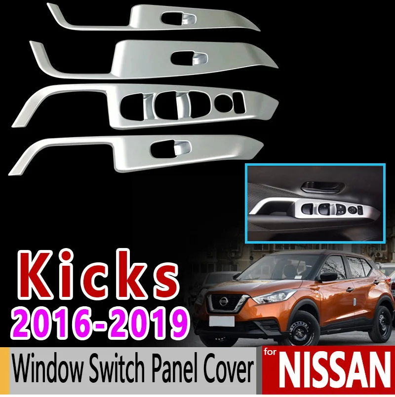 

for Nissan Kicks Luxury High Quality Carbon Fiber Chrome Window Switch Panel Cover 2016 2017 2018 2019 Car Accessories Stickers