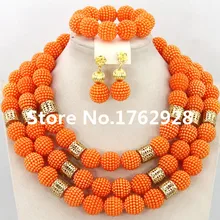 Сказочный нигерийские Свадебные африканские бусы комплект ювелирных изделий костюм апельсина ожерелье набор украшений