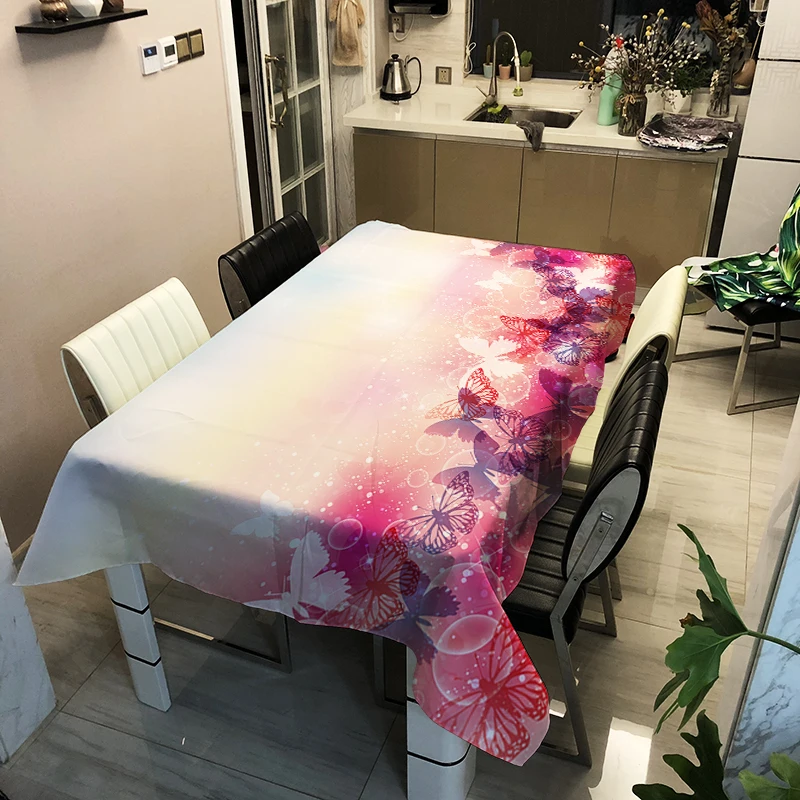 

Butterfly Tablecloth Creative Colorful Pattern Polyester Comfortable Waterproof Table Cloth Cover for Home