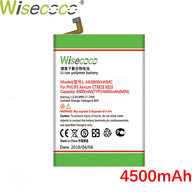 Wisecoco AB3900AWMC 4500 мАч Новая Мощная батарея для Philips XENIUM X818 CTX818 сменная батарея для телефона номер отслеживания