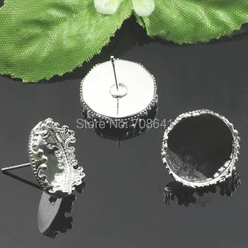 

Blank Stud Earrings Settings with Round Crown Bezel Resin Cabochons Bases Earrings Post DIY Findings Rhodium tone Plated