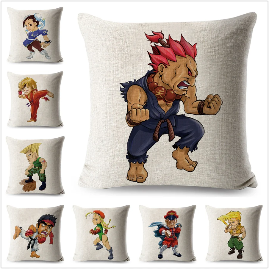 

Cute Cartoon Game Boss Ryu Ken Guile Cushion Cover for Sofa Home Pillow Case Linen 45*45 Decorative Printed Throw Pillowcase