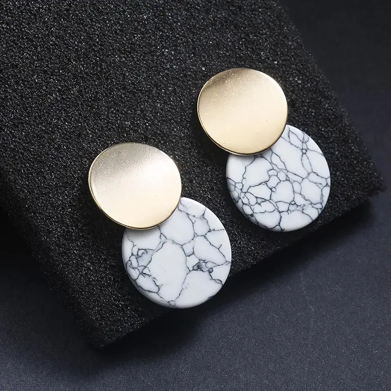 

New fashion design geometric round Metal white marbling Splicing earrings for women jewelry Gift