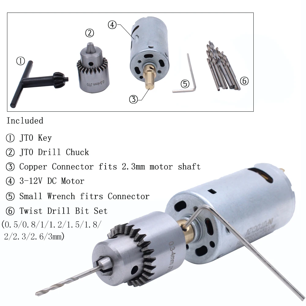 Autotoolhome DC 12V Электрическая ручная мини дрель с JT0 патроном 0.3-4мм и набором сверл 0.5-3мм для сверления печатных плат или других различных материалов