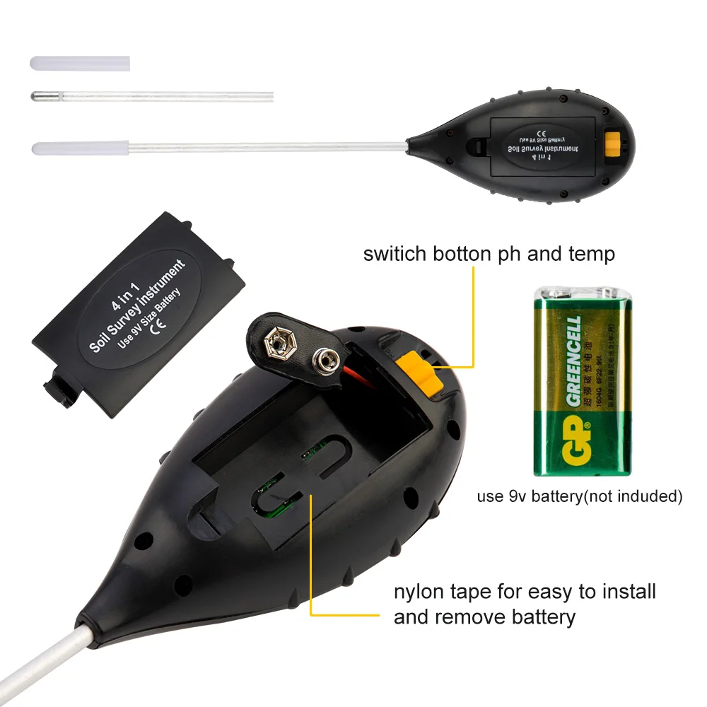 4 в 1 цифровой рН-метр для почвы монитор влажности температура Солнечный свет тестер для садоводства растений земледелие с Blacklight