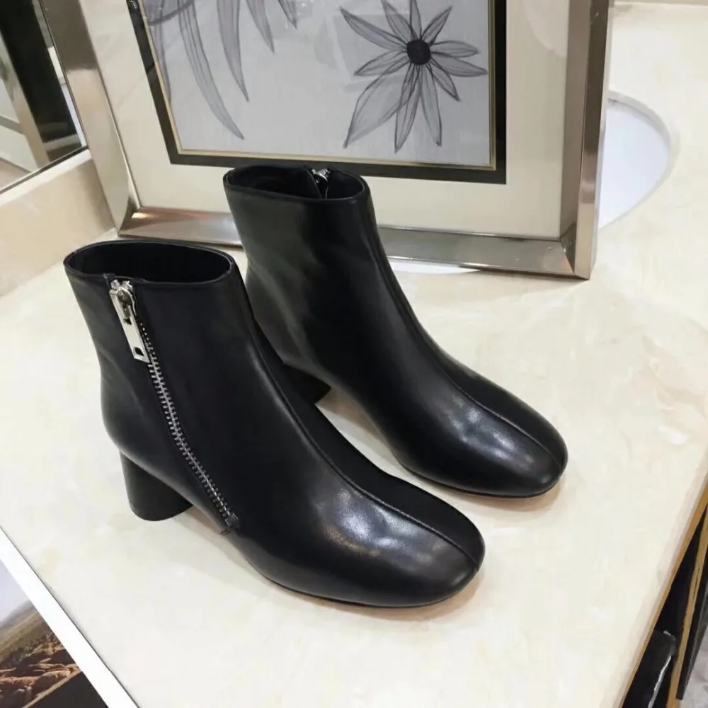 

2018 women's autumn and winter new thick with ankle boots fashion slim leather Martin boots round head high heel single boots