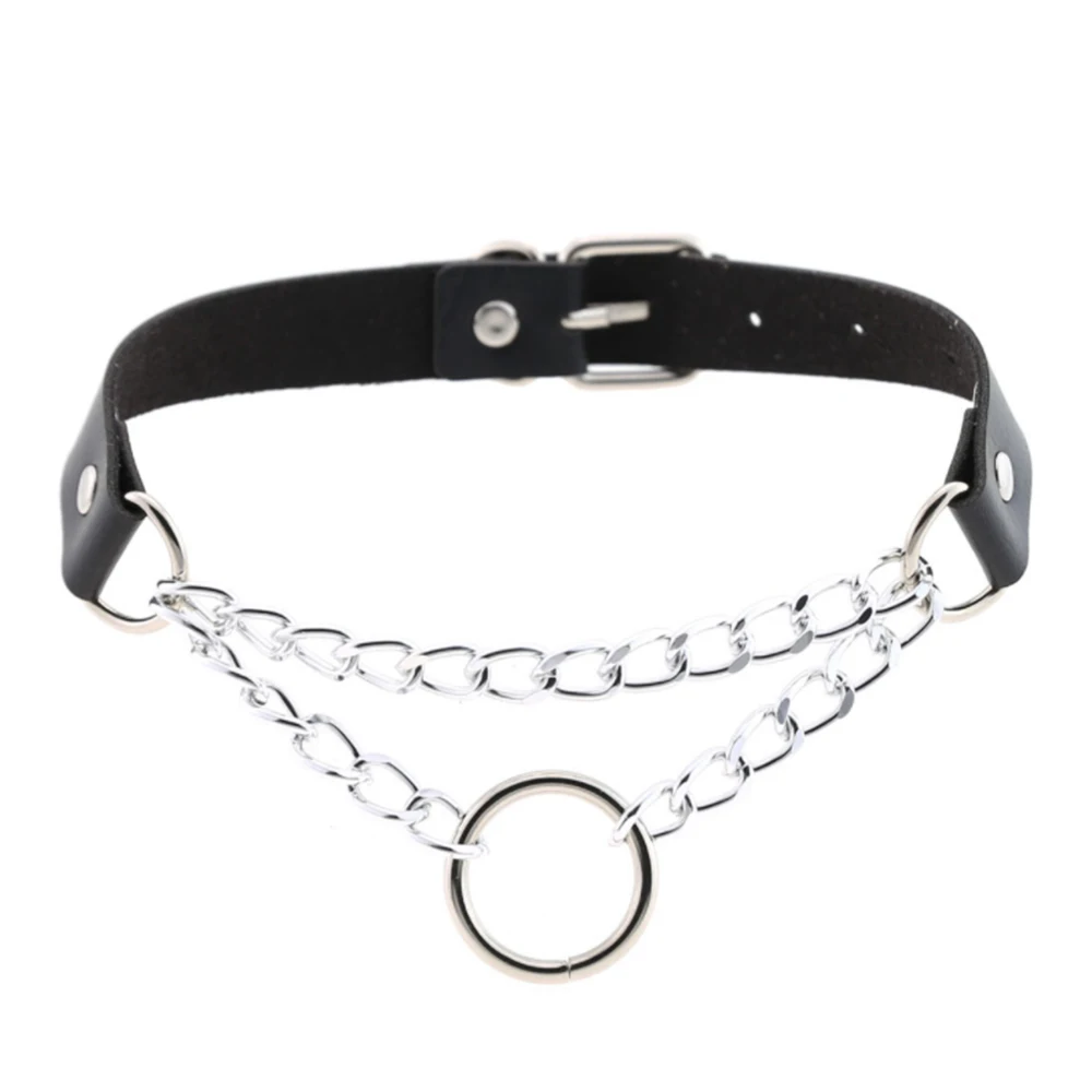 Harajuku Black Goth Choker Necklace Sexy Pu Leather Punk Rock Collar Bondage Choker Gothic Jewelry Party Necklace Accessories - Окраска металла: Посеребренный