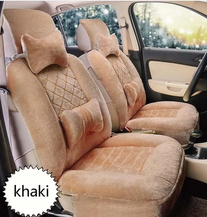 

Auto Car Seat Cover full sets Universal Fit 5 seat SUV sedans front/back seat mats automotive short fur check design Wh