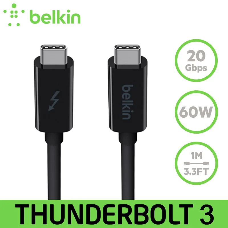 

Belkin Original Thunderbolt 3 Cable (USB Type-C to USB-C) 60W/20Gbps 3.3ft/1M for MacBook Pro with Retail Package