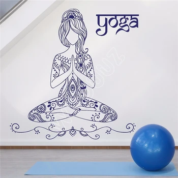 

WXDUUZ Vinyl Beauty Girl Tattoo Style Yoga Pose Mediation Wall Vinyl Decal Sticker kitchen living room Vinyl Wall Sticker B581