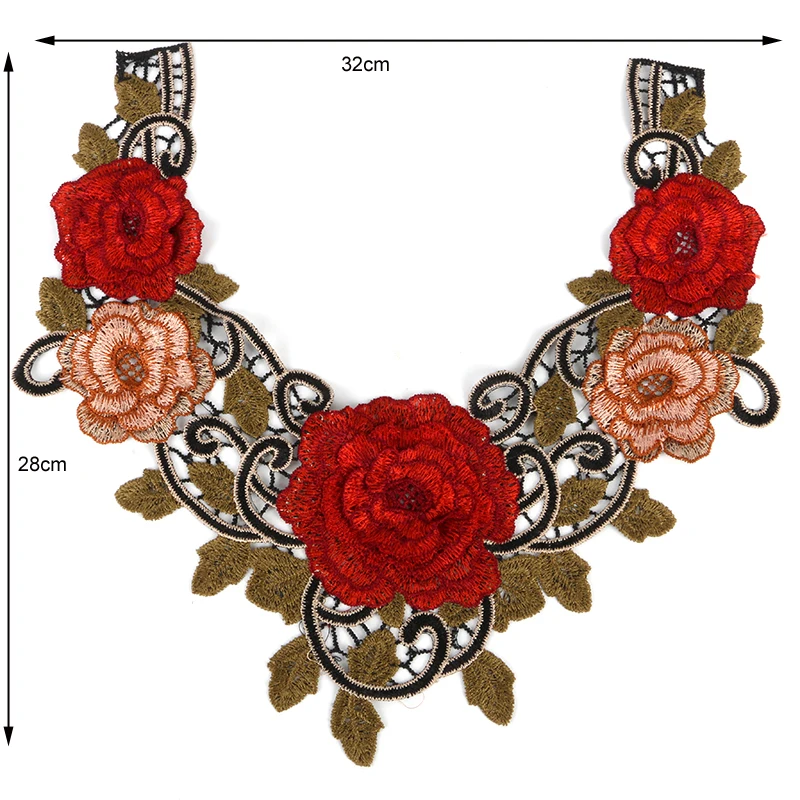 Красная кружевная ткань платье аппликация мотив Блузка Шитье отделка «сделай сам» на декольте Воротник украшение костюма аксессуары Скрапбукинг