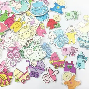 

Free shipping 30pcs 20-50mm Random Mixed no Holes Pattern Lovely Baby Wood Sewing Beads Scrapbooking baby wooden toys