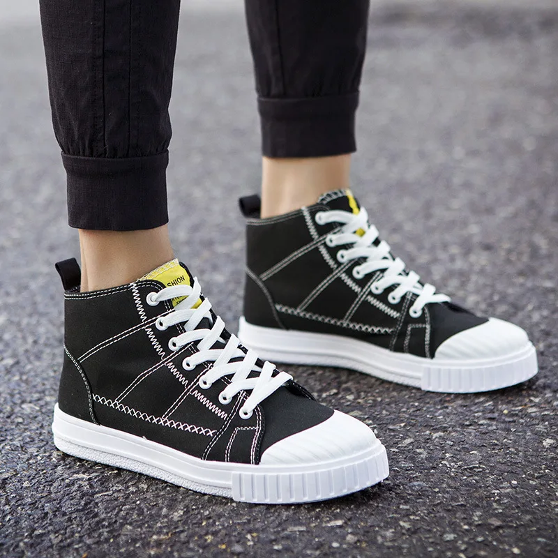 

2019 Spring Men Sneaker Lace-up Trend Men Flats Shoes Breathable Male Men Casual shoes Hard-Wearing high-top Shoes