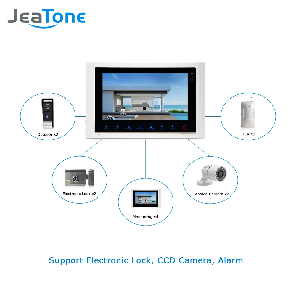 Монитор для домофона JeTone 10 дюймов TFT с ик подсветкой и ночным видением|intercom for