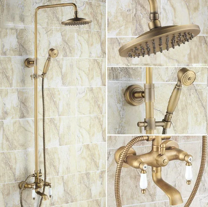 

Luxury Bathroom Rain Shower Faucet Set Antique Brass Handheld Shower Head Two Ceramics Lever Bathtub Mixer Tap ars003