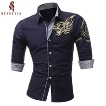 HEYKESON 2017 New Men’S Long-Sleeved Dress Shirt Dragons Men’S Casual Slim Lapel Male Quality Large Size 4XL
