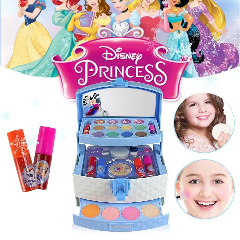

32Pcs Disney Three-layer Makeup Case Toy Set Mini Portable Play Ice Princess Girls Cosmetics Toy Lipstick for Children Kid