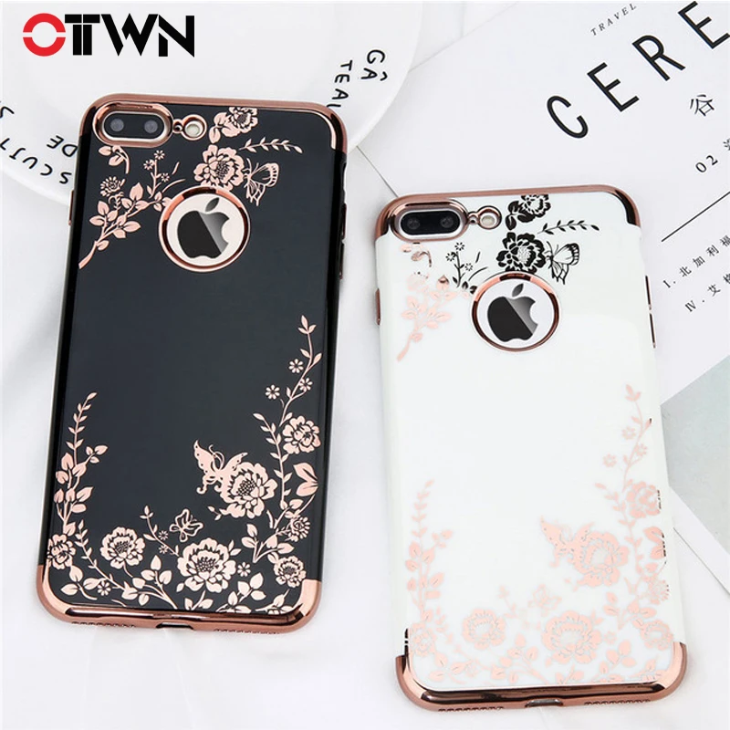 Ottwn Case For iPhone X 7 8 6 6s Plus Fashion Plating Rose Gold Black
White Hard PC Phone Case Back Cover For iPhone X XR Xs Max