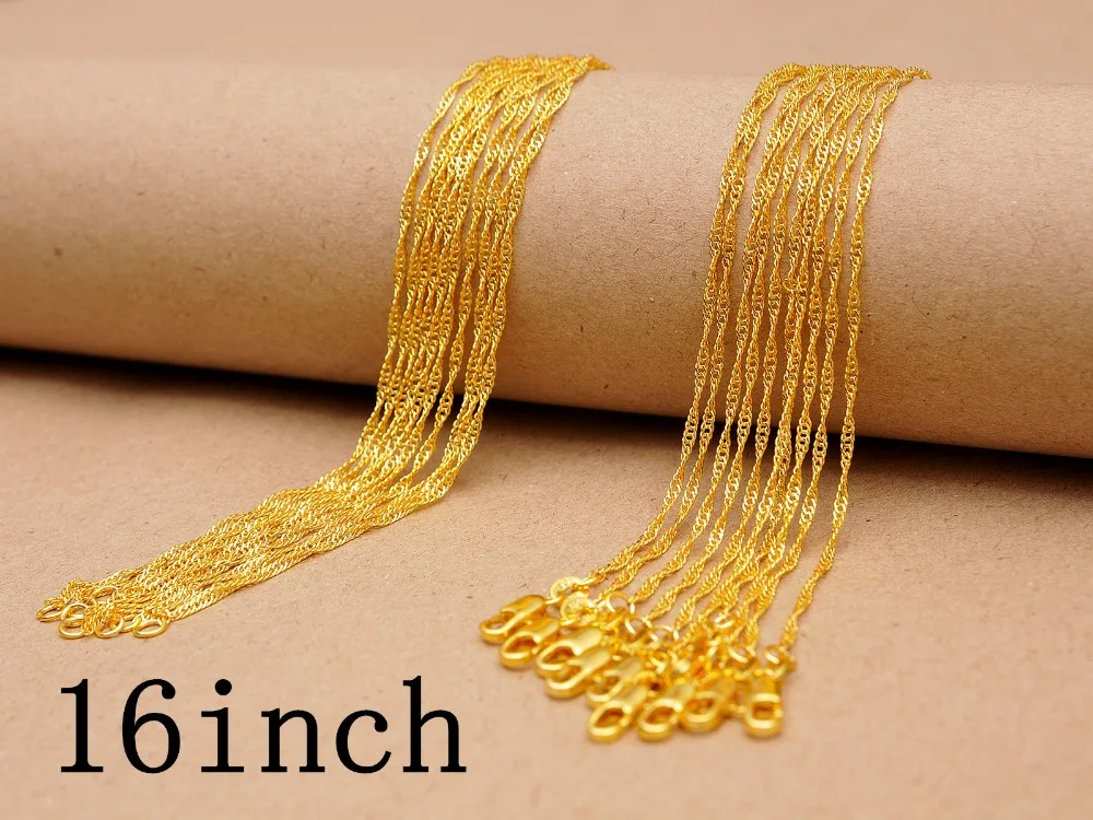 

New Fashion 5PCS 16inch vacuum plated Gold-COLOR Necklace water wave chain for women/men Free Shipping