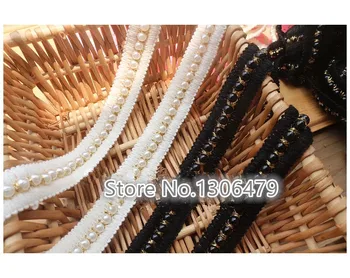 

3 Yards / Black and White Wool Hand Sewing Beads, Ribbon Accessories, Clothing Sleeves Neckline Accessories 2.5cm YS0405