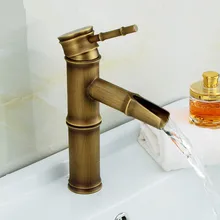 Grifo de lavabo de bronce con diseño de bambú vintage, grifo de agua de un solo mango caliente y frío Retro para lavabo de baño