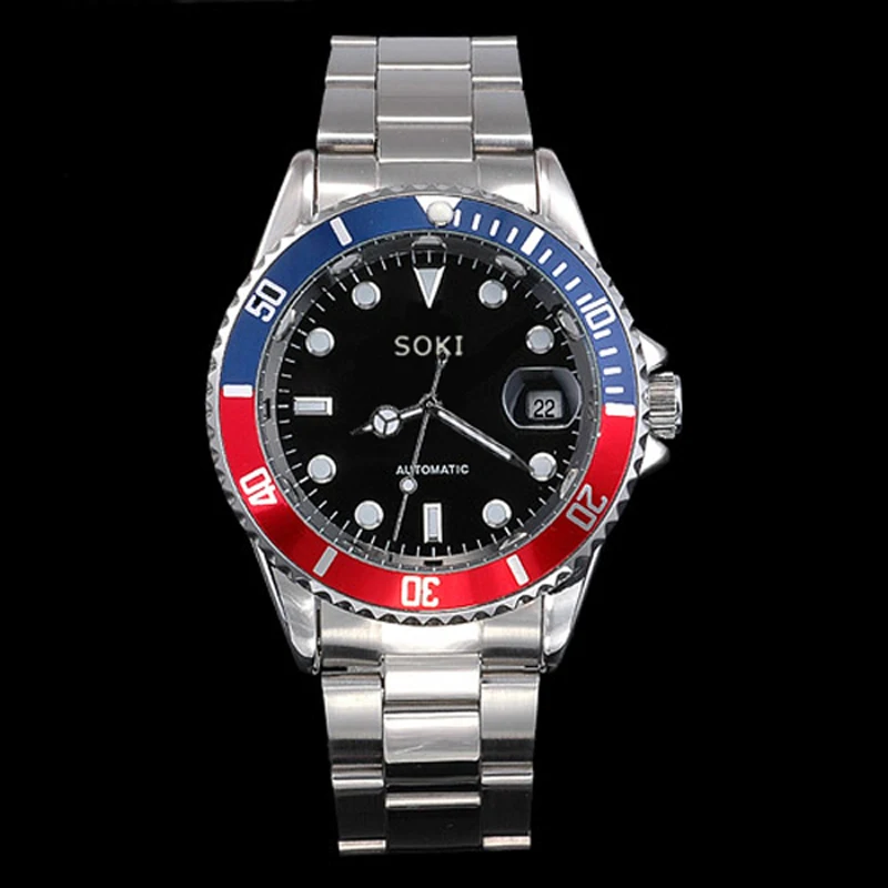 SOKI Automatic Blue with Red Color Bezel Date Mens Analog Mechanical