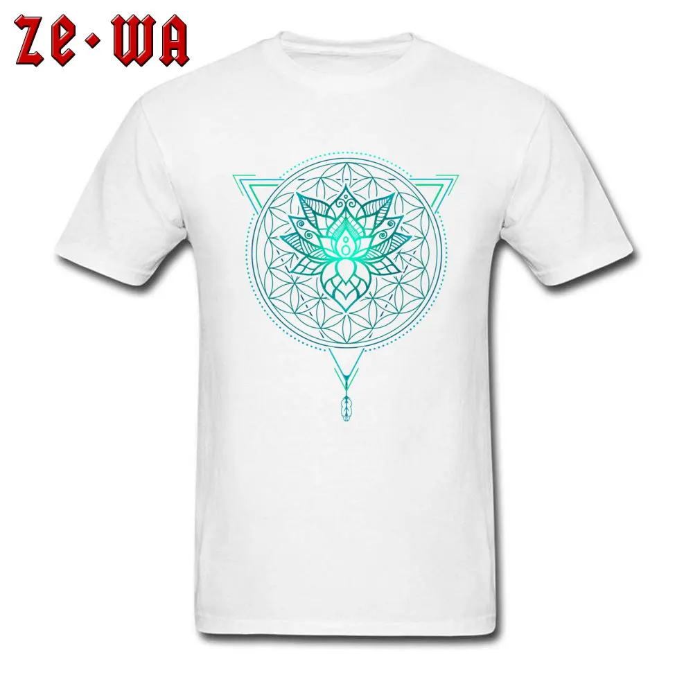 Oversized Men T Shirt Group cosie T Shirt 100% Cotton Short Sleeve Printing T-Shirt Crewneck Wholesale Lotus Flower of Life Mandala in Geometric Triangle white